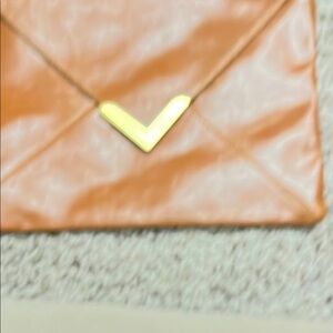 Nordstrom Tan Clutch with Aqua Lining